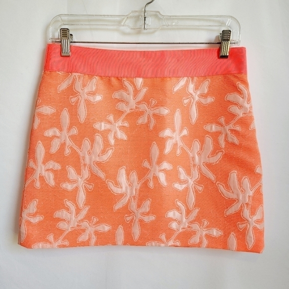 Milly Floral Ribbed Jacquard Mini Skirt, Melon - Picture 4 of 4